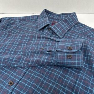 UNTUCKit Treleaven Navy Plaid Flannel‎ Cotton Button Up Long Sleeve Shirt Large
